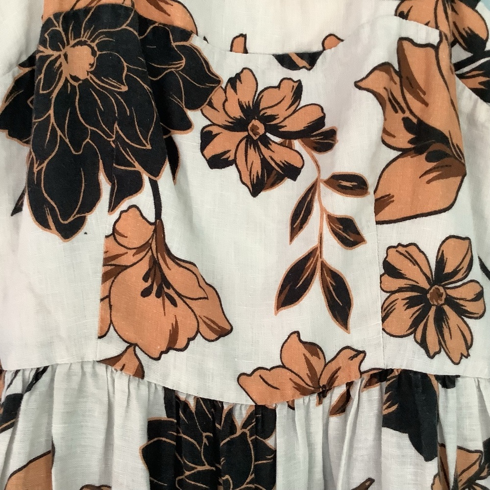 Nicholas Linen Floral Tiered Maxi Dress Size 0 Sepia Brown White Pockets - Picture 16 of 16